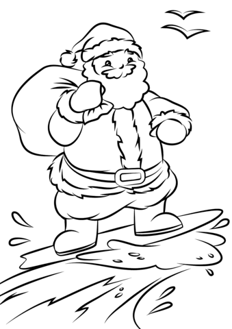 Santa Surfing Coloring Page